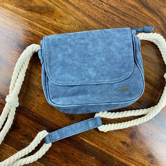 Roxy When We Move Small Crossbody Bag Purse - Blue - Faux Leather W/ Rope Strap - Picture 9 of 11